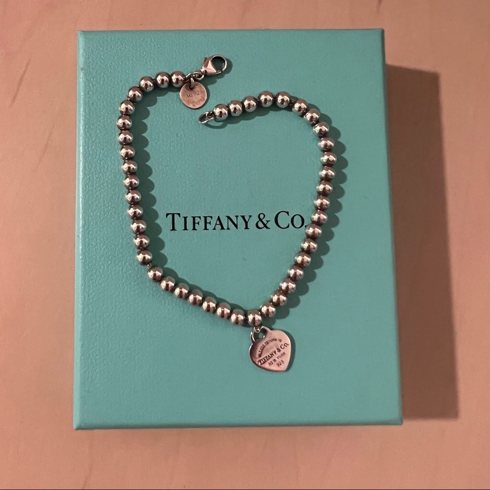 COPY - Authentic Tiffany, Pink Heart Tag Bead Bracelet, Silver, 4 mm